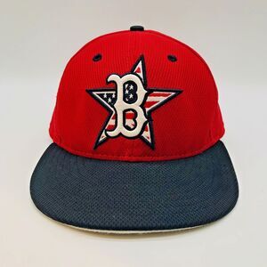 Boston Red Sox MLB Logo Hat Mens 7 1/4 New Era 59FIFTY Red & Black Flag Star Cap